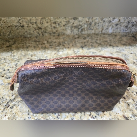 Celine authentic macadam pattern Cosmetic pouch PVC leather zip closure brown - Picture 5 of 8